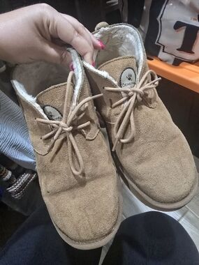 BearPaw Tan Suede Lace-Up Shearling Shoes